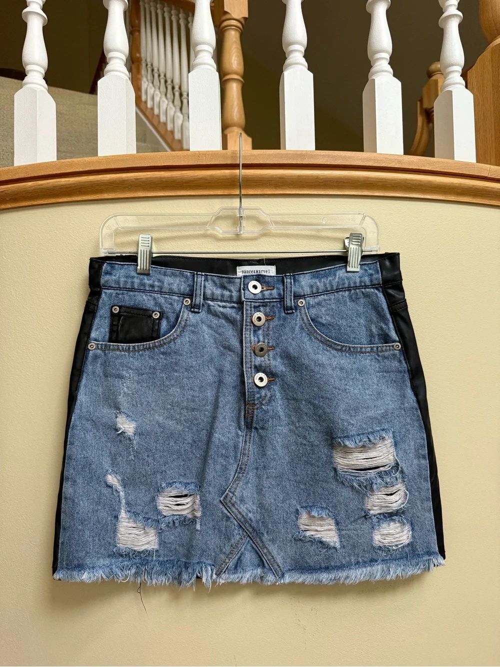 Denim Mini Skirt with leather back